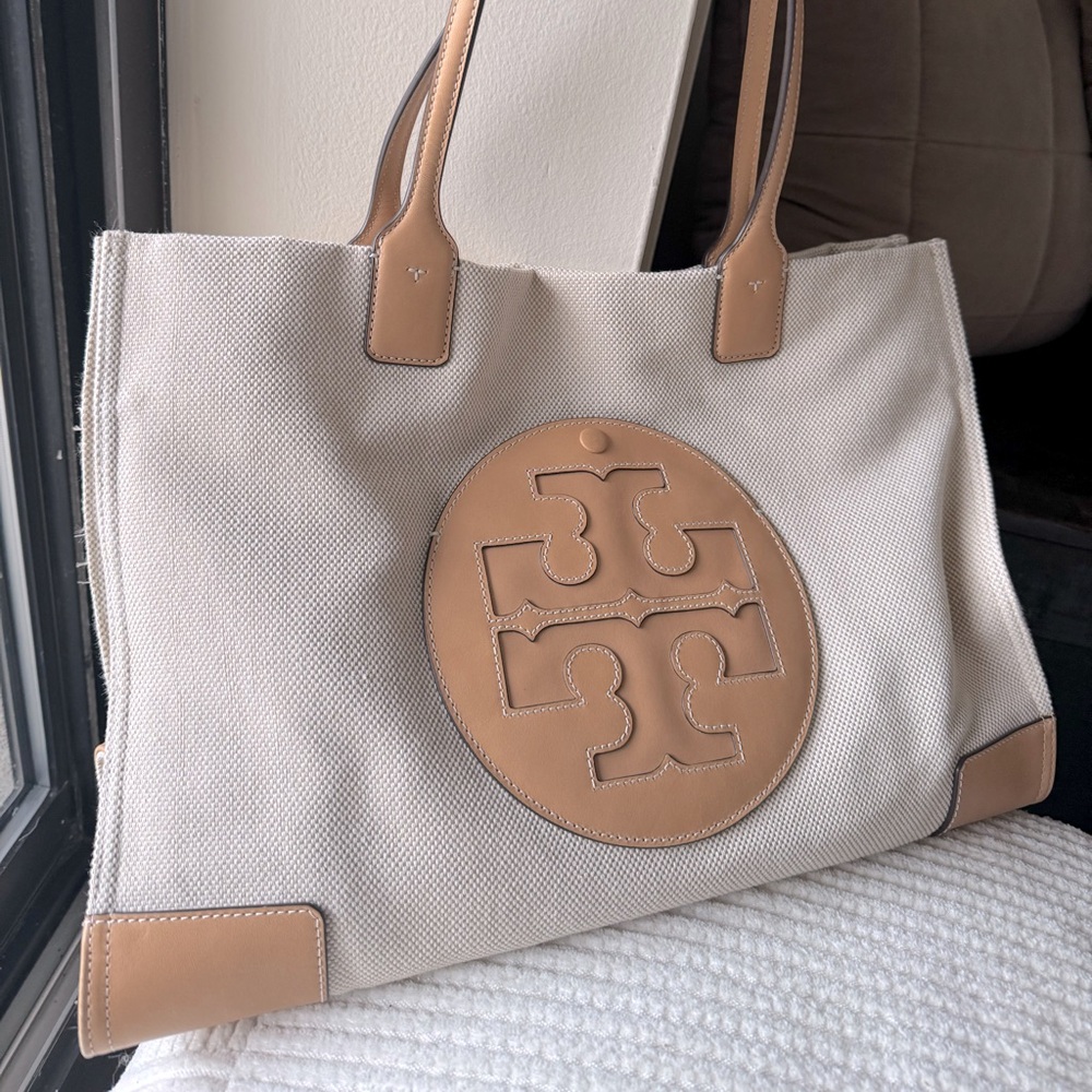 Tory Burch Ella Canvas Tote - Large - Natural/Ivory